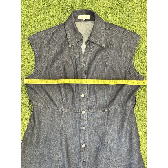 Solitaire Maxi Dress Large Blue Denim White Eyelet Trim‎ Belted Feminine - Picture 11 of 14